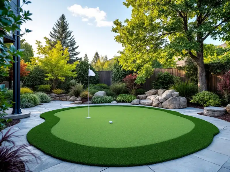 Artificial turf putting green close-up