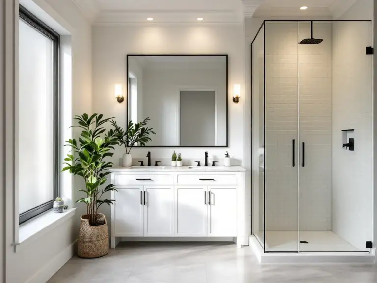 Renovated modern bathroom with vanity and shower
