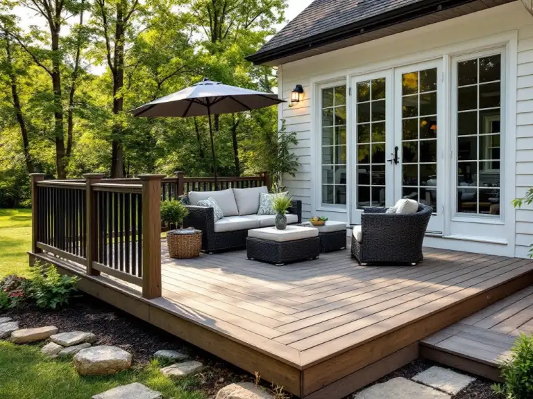 Backyard deck with patio furniture