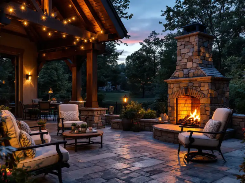 Backyard deck with patio furniture and new cabinetry