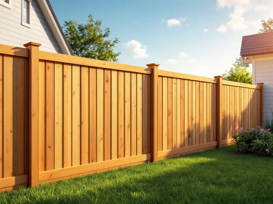 New wooden fence around a backyard