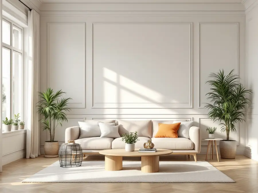 Bright living room with freshly painted walls