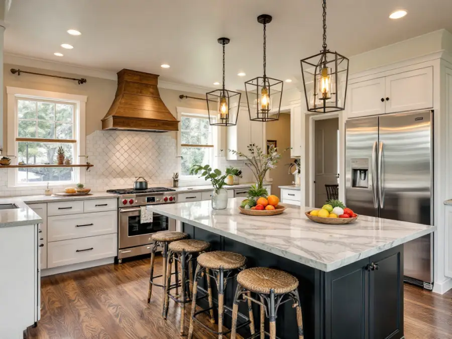 Modern remodeled kitchen with island and new cabinetry