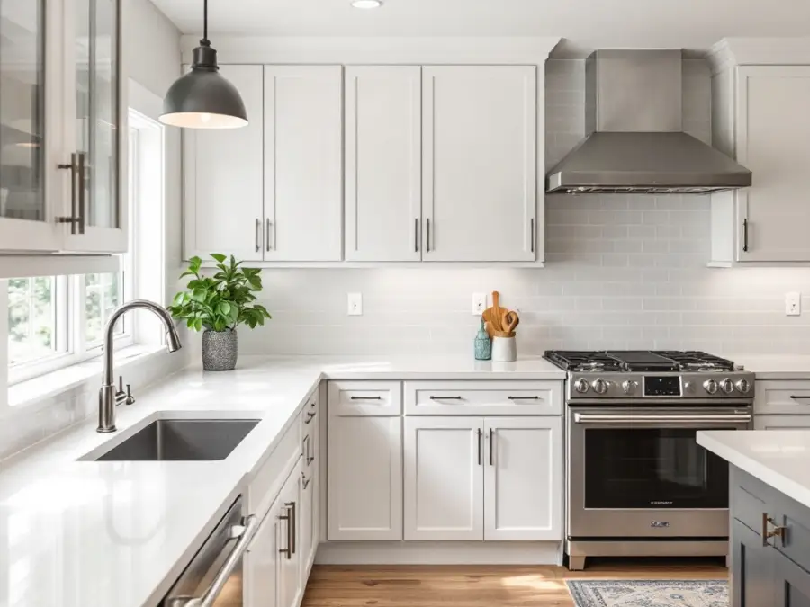 Bright kitchen with custom countertops and backsplash