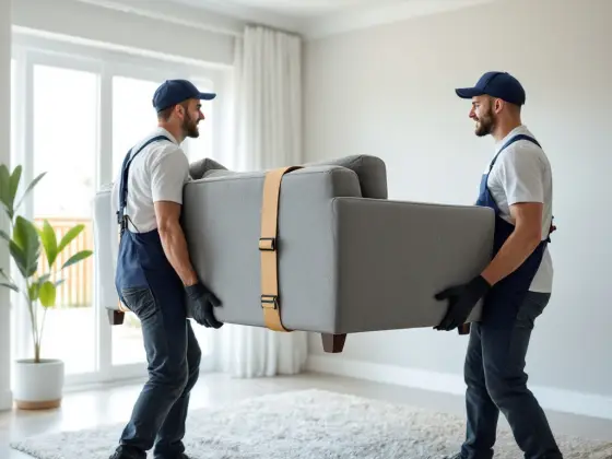 Movers carrying heavy furniture