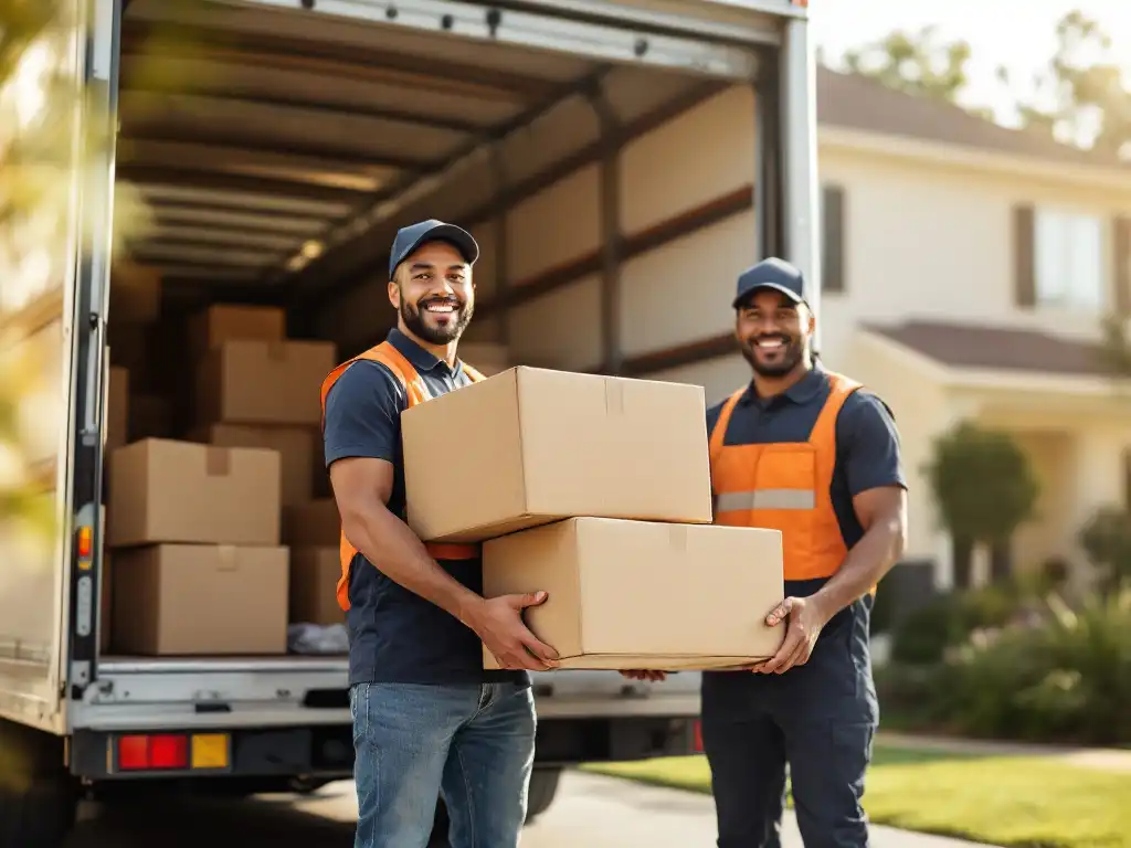 Professional movers loading a moving truck