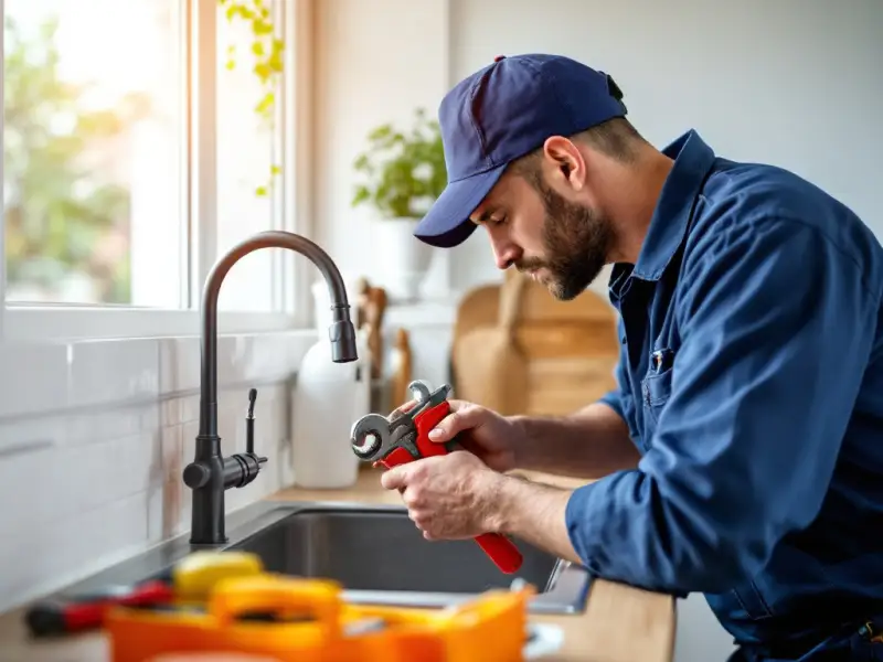 Modern kitchen with new faucet and plumbing and new cabinetry