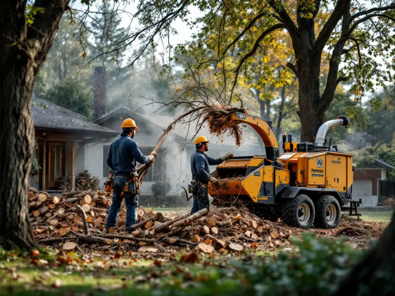Healthy mature trees on a residential lot and new cabinetry